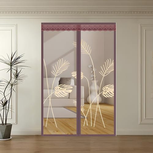 Magnetic Screen Door - 190x210 cm(Width*Height)- Heavy Duty Self-Closing Screen, Pet-Friendly, Mosquito, Fly, Bug Net - Patio Magnet Mesh Partition - Retractable,Nordic Leaves