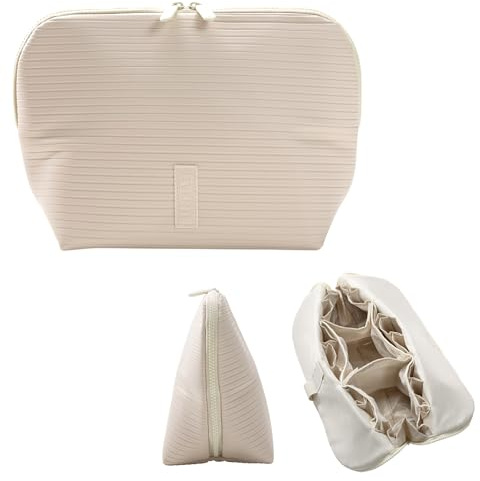 THE VERTI-Vertical Waterproof Makeup & Toiletry Bag | 23-Pocket Organizer with Upright, Fold-Down Design for Skincare, Toiletries & Essentials (Shell)