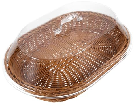OUNONA Panier De Rangement Imitation Rotin Panier à Fruits Tissé Avec Couvercle Transparent Pour Pain Fruits Cas