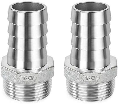 Conector Manguera de Lengüeta, Barb Púa de 38mm x 1-1/2 Rosca Macho Adaptador Acoplador para Combustible, Aire, Agua, Aceite (2 Piezas)
