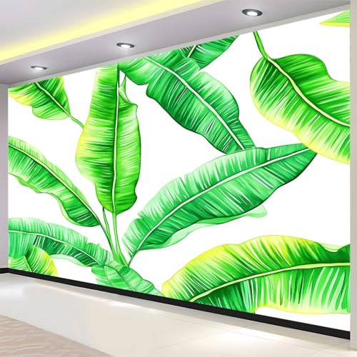 Piante Ad Acquerello Arta da parati fotografica, 200 x 140 cm Carta da parati da parete, Foglie Di Banano Foglie Di Palma decorazione murale per soggiorno, camera da letto, corridoio, poster murale