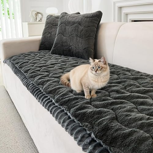 LiveGo Soft Plush Sofa Cover 1 2 3 Seater, New Non-Slip Sofa Covers, Couch Cover for Dogs, Sofa Cover L Shape Super Soft Faux Fur Sofa Slipcovers, Pets Mat (B-Dark Gray, 70 * 180CM)