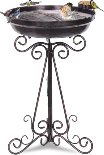 Vogeltränke 17,7 Durchmesser Vintage Vogelbad mit Metallsockel, große antike Vogelbäder for draußen, Garten,(Bronze)