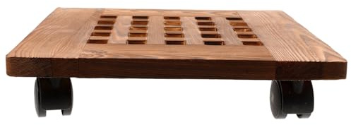 FUTUREORYY Soporte para Macetas con Ruedas Giratorias Base Reforzada Estable y Bandeja Desmontable para Interior y Exterior Soporte Móvil para Plantas con Diseño Vintage De Madera Quemada