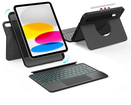 accrosoo Funda con teclado Bluetooth para iPad de 10ª generación, funda con teclado para iPad A16 de 11ª/10ª generación, cubierta de teclado de protección completa con trackpad, soporte para lápices