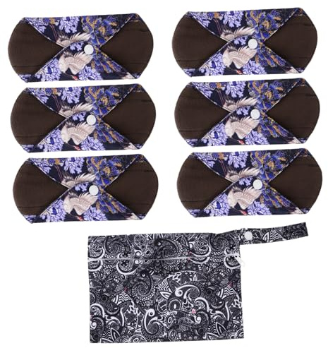 VALICLUD 7 Stück Teiliges Waschbare Damenbinden aus Baumwolle und Bambuskohle mit Praktischem Aufbewahrungsbeutel Wiederverwendbare Sichere Menstruationspads mit Druckknöpfen Hautfreundlich