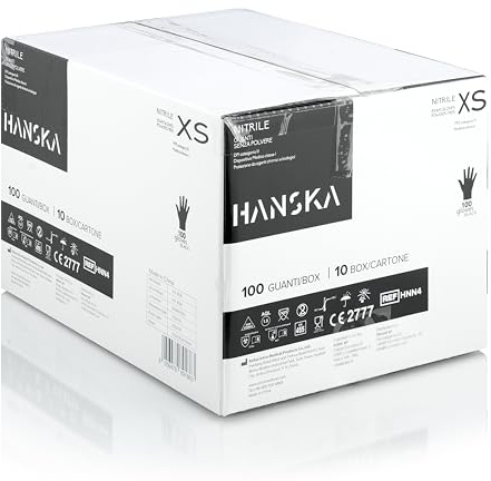 HANSKA 1000 Schwarz Nitril-Einweghandschuhe – puderfrei – Einweg – beidhändig – nicht steril – Gummibasis – geeignet für medizinische Bereiche, Handhabung von Lebensmitteln (1000, XS)