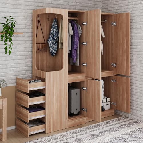 Lexiou Armario extragrande de 140 x 40 x 170 cm, con cajones y compartimentos de almacenamiento, espacio abierto para ropa con espacio de almacenamiento, color madera (a la izquierda) (color madera)