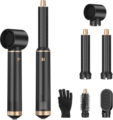 5-in-1 Föhn-Styling-Set, Multifunktionaler Heißluft-Lockenstab mit Kammaufsätzen, Professionelles Haarstylinggerät für Volumen und Glanz, Automatischer Lockenstab mit Hitzeschutzhandschuh (Schwarz)