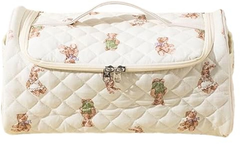 Beauty Case - Custodia floreale in cotone, sacco da viaggio grande volume, morbida consistenza trapuntata, attrezzatura di protezione cosmetica versatile, fornitura di igiene personale, porta trucchi