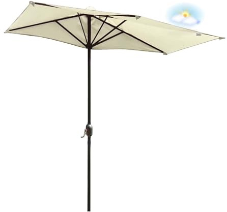 Parasol Demi-rond En Terrasse Avec Manivelle Et 5 Entretoises Métal Facile À Pour Jardin Arrière-cour Porche Balcon Demi-parasol 2,5 X 1,2 M, De Pare-soleil Protection, Pas De Base Fixe(Beige)