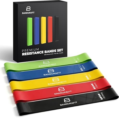 BANDURAFIT Resistance Bands Set - 5 Strength Levels - Non Slip Skin Friendly Latex Workout Bands for Glutes, Legs & Full Body Training