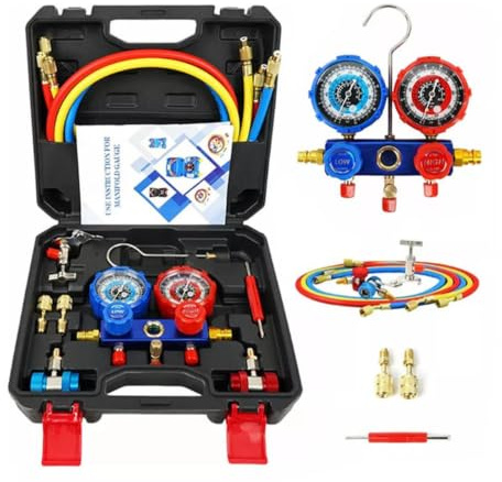 Manomètre HVAC - Kit Collecteur Climatisation Recharge Frigorifique AC | manomètres pour recharge fluide, diagnostic, maintenance et entretien appareils climatisation maison ou véhicule