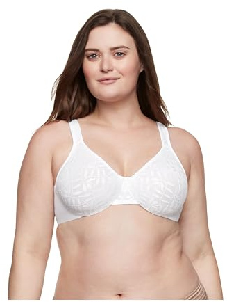 Olga Women's Sheer Leaves Lace Full-Figure Full-Coverage Minimizer Bra Og35519, White, 36C