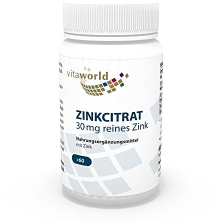 Vita World Citrate de Zinc 30 mg de Zinc Pur 60 Capsules Made in Germany