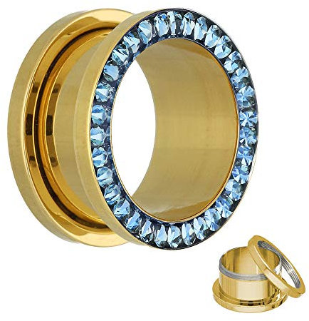 Treuheld Flesh Tunnel - Gold - Kristall - Blau - Schutzschicht 8 mm
