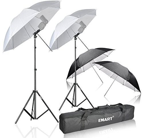 EMART 33 inch Reflective Photography Umbrella,Studio Camera Photographic Props with Adjustable Light Stand,Flash Diffuser for Speedlight(4 Pack)