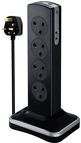 Masterplug Eight Socket Surge Protected Power Centre Extension Lead, 2 Metre, Black