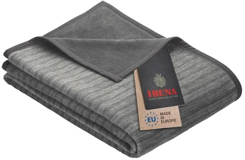 Ibena Fano Kuscheldecke 100x150 cm – Kniedecke grau hellgrau, tolle Wendedecke aus hochwertiger Baumwollmischung, kuschelweich und angenehm warm
