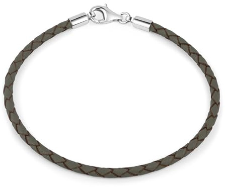MATERIA by Matthias Wagner Leder Armband grau 925 Silber Karabiner für Beads Herren Damen A59