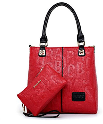 DEERWORD Damen Schultertasche Taschen Frauen Elegant Tasche Italien Vintage PU-Leder 5706 2-teilig set Weinrot