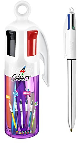 BIC 4 Farben Kugelschreiber Set 4 Colours, 6er Stifte Set in lila Stiftebecher, Geschenkidee für Sammler, Ideal für das Büro, das Home Office oder die Schule