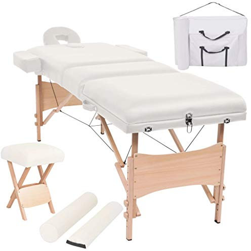 Festnight Klappbar Massageliege Tragbar Massage Liege 10 cm Polsterung 3 Zonen mit Hocker und Lagerungskissen