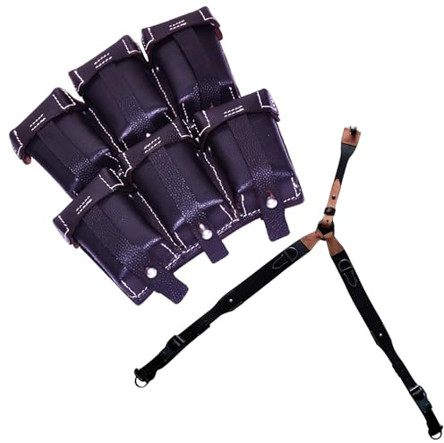 Warcraft EXPORTS German WWII K98 98K Triple Ammo Leather Pouch Set Black (Repro) with ww1 | ww2 German Black Leather Y Straps Suspender – WWII WWI German Gear | ww1 ww2 German uniform (Combo)