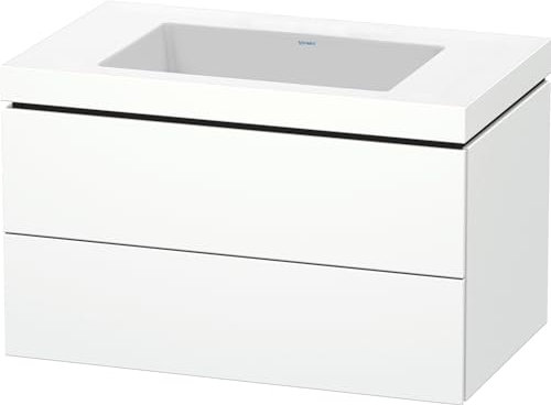Duravit L-Cube Meuble Vasque c-collée avec Socle Mural, 80x48 cm, 2 tiroirs, sans trop-Plein, sans Trou de Robinet, Coloris: Décor Blanc Mat - LC6927N1818