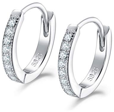 Shuxin Creolen Silber Damen Ohrringe, 925 Sterling Silber Creolen mit AAA Zirkonia, Durchmesser 13mm Klein Schlafen Kreolen, Kommt in Schmuck Geschenk Box