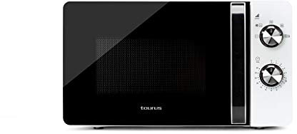 Taurus Microondas 20L, 700W, 5 potencias, Sin Grill, Función descongelar, Auto-clean, Temporizador 30 min, 45.1 x 34.3 x 25.7 cm, Blanco