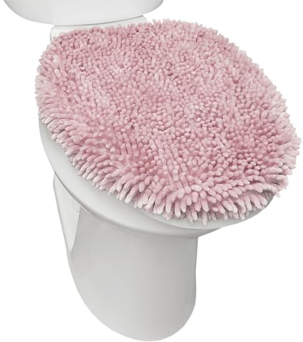 SoHome Spa Step Luxury Plush Chenille Shag Machine Washable Ultra Soft Standard Toilet Lid Cover 18.5x19.6 Blush