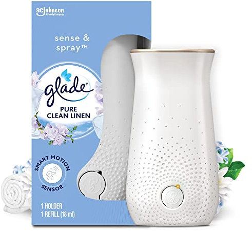 Glade Sense & Spray Air Freshener Holder and Refills, Motion Activated Automatic Odour Eliminator for Home, Clean Linen, Pack of 4 Starter Kits, (4 x Holder and 4 x 10 ml Refill)