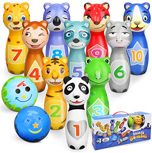 Sanlebi Kegelspiel für Kinder Ball Set mit 10 Kegel und 2 Bälle Bowling Set Mini Drin und Draußen Spielzeug Geschenke Spiele ab 3 Jahre Mädchen Junge