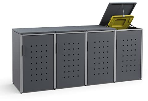 MEISTERBOX – 4er Mülltonnenbox Mülltonnenverkleidung mit Klappdach - 240L - Korpus & Dach Anthrazit/Pfosten Signalgrau