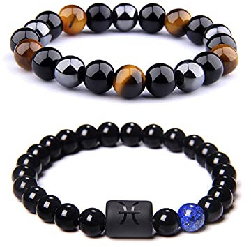 CSIYANJRY99 Sternzeichen-Armbänder für Männer und Frauen, Sternzeichen, 12 Sternbilder, Horoskop-Armband, 8 mm, natürlicher Obsidian, Häma, Onyx, Tigerauge, Perlen, Stretch-Armband, 7.5 Inch, Stein