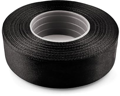 Netuno 1x Satinband Schwarz 25 mm x 32 m schwarzes Schleifenband Geschenkband Dekoband Stoffband Satinrolle Satinbänder schwarze Schleife Trauerschleife schwarz Satinband Rolle black ribbon silk