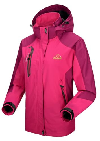 donhobo Jacken Damen Outdoorjacke Wasserdicht Windjacke Leicht Wanderjacke Atmungsaktiv Funktionsjacke Softshell Übergangsjacke mit Kapuze (Rose Rot, M)