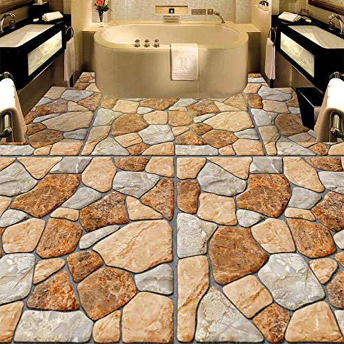 Papier peint mural personnalisé 3D stéréo pavé 3D peinture au sol autocollant salle de bain cuisine carrelage PVC imperméable papier peint 3D-350 cm x 245 cm