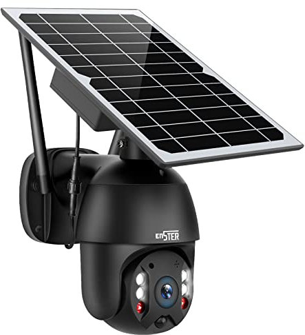 ENSTER Telecamera Wi-Fi Esterno con Pannello Solare, 360° PTZ Videocamera Sorveglianza A Batteri, Visione Notturna Colata di 20m, Rilevamento del Movimento, 2 Vie Audio
