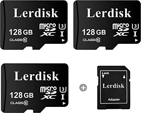 Factory Wholesale 128GB Micro SD Card U3 3-Pack A1 V30 Class 10, 80+ MB/s Read for 4K Camera, Game Console, Drone, CCTV - with SD Adapter (3X128GB)