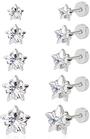 DIALI Titanium Flat Back Earrings for Women, Silver Studs Earring Hypoallergenic Gold Screw Back Earrings Tiny Cartilage Earrings Helix Tragus Piercing Jewellery
