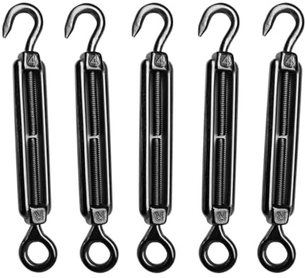 Muzata 5 Pack M4 Black Turnbuckle Hook and Eye Turnbuckles for Cable Wire Stainless Steel Cable Tensioner Heavy Duty Wire Rope Kit for String Light Picture DIY Hanging Tension CN09