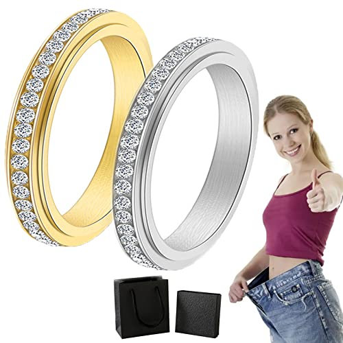 Donubiiu Vikanda Thermogenic Moissanite Spinner Ring, Vikanda Thermogener Moissanit Spinner Ring, Vikanda Spinner Ring, Stainless Steel Rings for Women Men (2PCS H,12)
