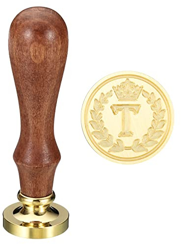 PATIKIL Alphabet T Wachs Siegel Stempel Initiale Buchstabe Stil 4 | Siegel Wachs Stempel, Hölzerne Handgriff, Abnehmbarer Messingkopf, Klassisch Retro, Für Umschlag Einladungskarten
