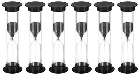 PATIKIL 1 Minute Sable Minuteur, 6Pcs Petit Sablonneux Horloge avec Plastique Couverture, Compte à Rebours Sable Verre pour Jeux, Cuisine, Fête Favorise Bricolage Décoration, Noir