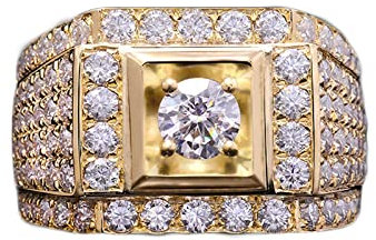 KnBoB Ehering, Herren 14 Karat (585) Gold Ring, Quadrat 0.5ct Moissanit Verlobung Größe 66 (21.0)