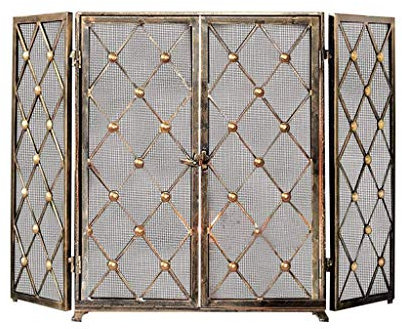 CAZARU Feuerschutzwand 4-Panel-Sicherheitsbarriere |Kaminschirm |Kaminzaun |Herdtor |Baby-Sicherheitsschutz |Weihnachtsbaumzaun für Hunde und Katzen |Schwarz-Goldener Kaminschirm