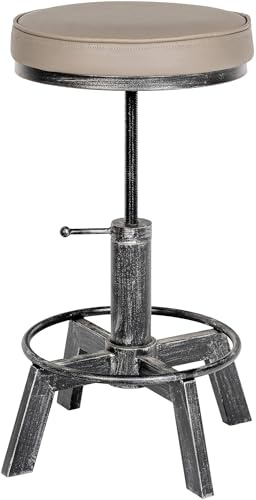 CLP Sitzhocker Destin mit Kunstlederbezug I Hocker im Industrial Design I gepolstert und höhenverstellbar | Farbe antik Silber