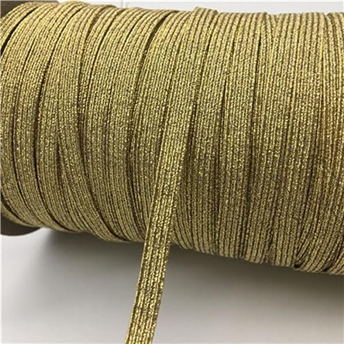 144yad 6mm Gliiter Gold Silver Red Colorfull Elástico Costura Banda elástica Banda de goma Banda para la cintura Cuerda elástica Cinta elástica-gilte gold 144yad,6mm